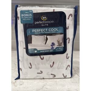 4 Pc CANDY CANES Twin Serta Perfect Sleeper Cooling Fabric Sheet Set Christmas